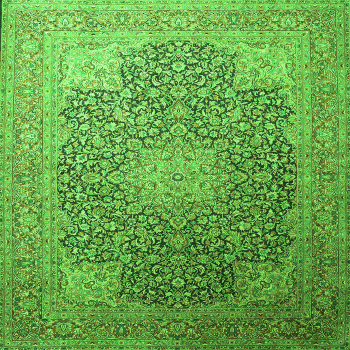 Round Machine Washable Medallion Green Traditional Area Rugs, wshtr238grn