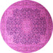 Round Machine Washable Medallion Pink Traditional Rug, wshtr238pnk