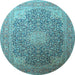 Round Medallion Light Blue Traditional Rug, tr238lblu