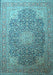 Machine Washable Medallion Light Blue Traditional Rug, wshtr238lblu