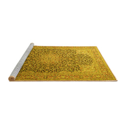 Sideview of Machine Washable Medallion Yellow Traditional Rug, wshtr238yw