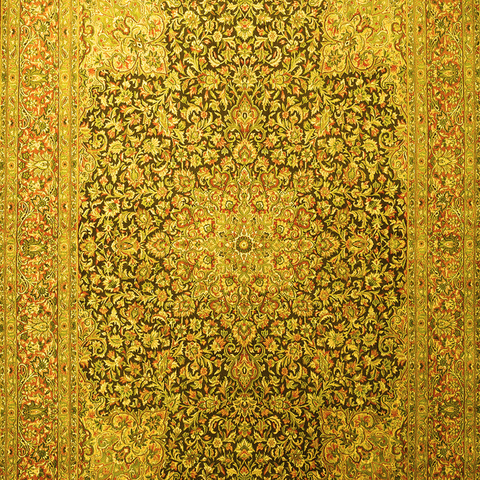 Machine Washable Medallion Yellow Traditional Rug, wshtr238yw
