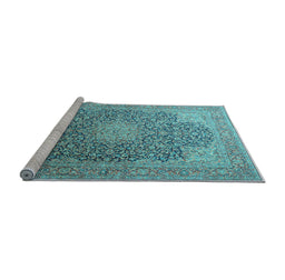 Sideview of Machine Washable Medallion Light Blue Traditional Rug, wshtr238lblu