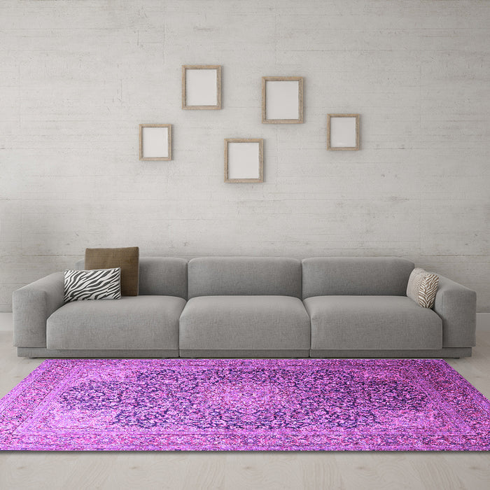 Machine Washable Medallion Purple Traditional Area Rugs in a Living Room, wshtr238pur