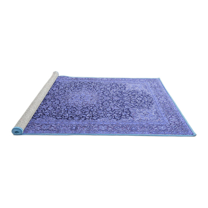 Sideview of Machine Washable Medallion Blue Traditional Rug, wshtr238blu