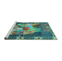 Sideview of Machine Washable Persian Turquoise Traditional Area Rugs, wshtr2390turq