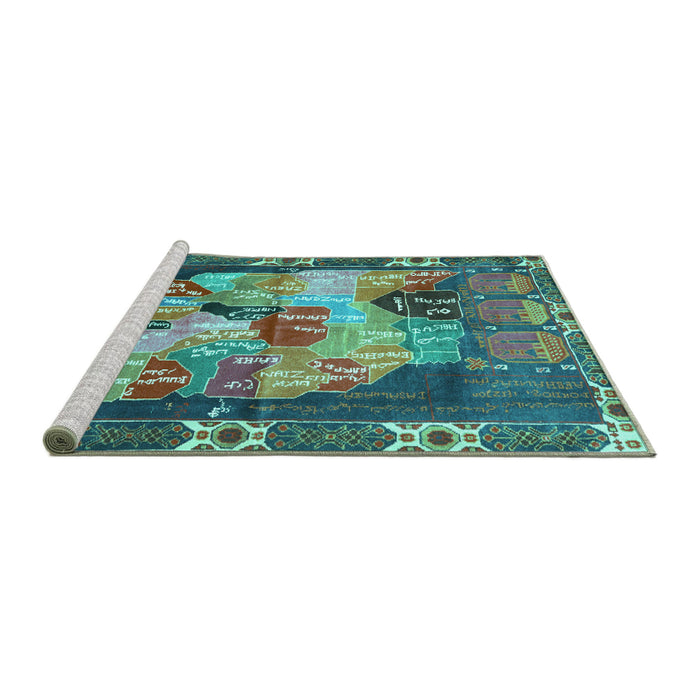 Sideview of Machine Washable Persian Turquoise Traditional Area Rugs, wshtr2390turq