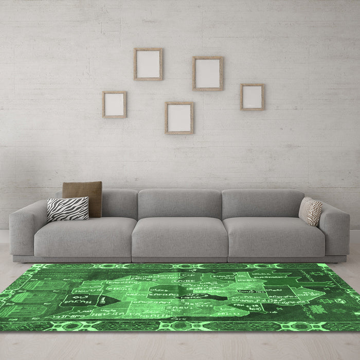 Machine Washable Persian Emerald Green Traditional Area Rugs in a Living Room,, wshtr2390emgrn
