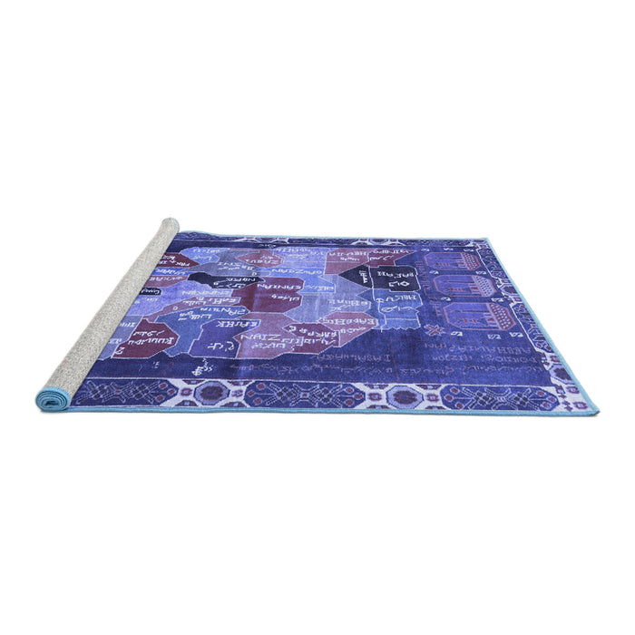 Sideview of Machine Washable Persian Blue Traditional Rug, wshtr2390blu
