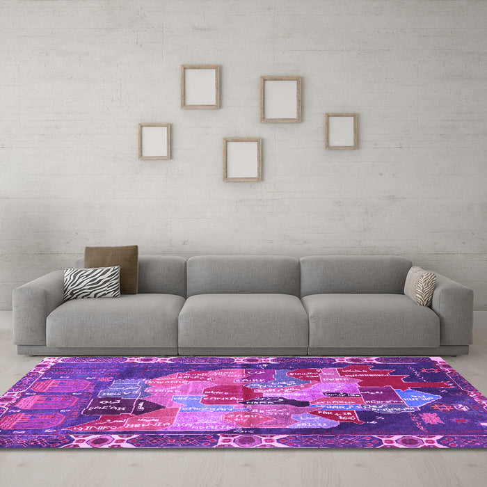 Machine Washable Persian Purple Traditional Area Rugs in a Living Room, wshtr2390pur