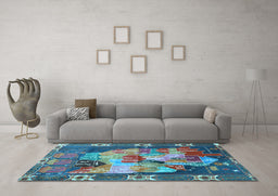 Machine Washable Persian Light Blue Traditional Rug in a Living Room, wshtr2390lblu
