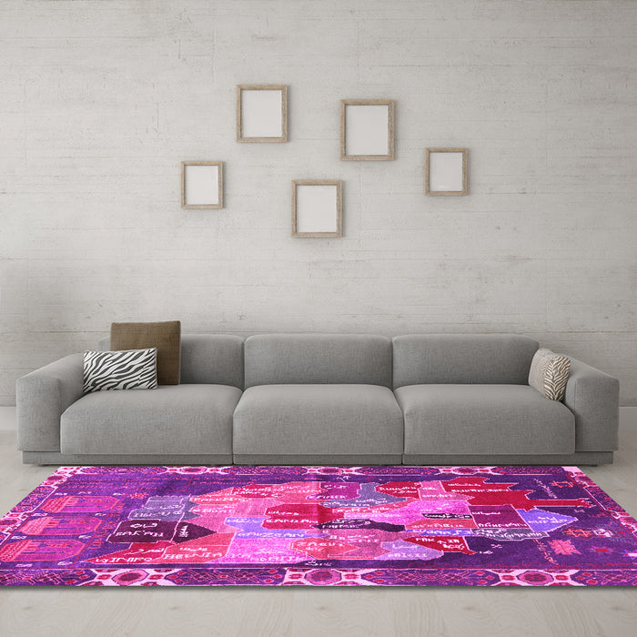 Machine Washable Persian Pink Traditional Rug in a Living Room, wshtr2390pnk