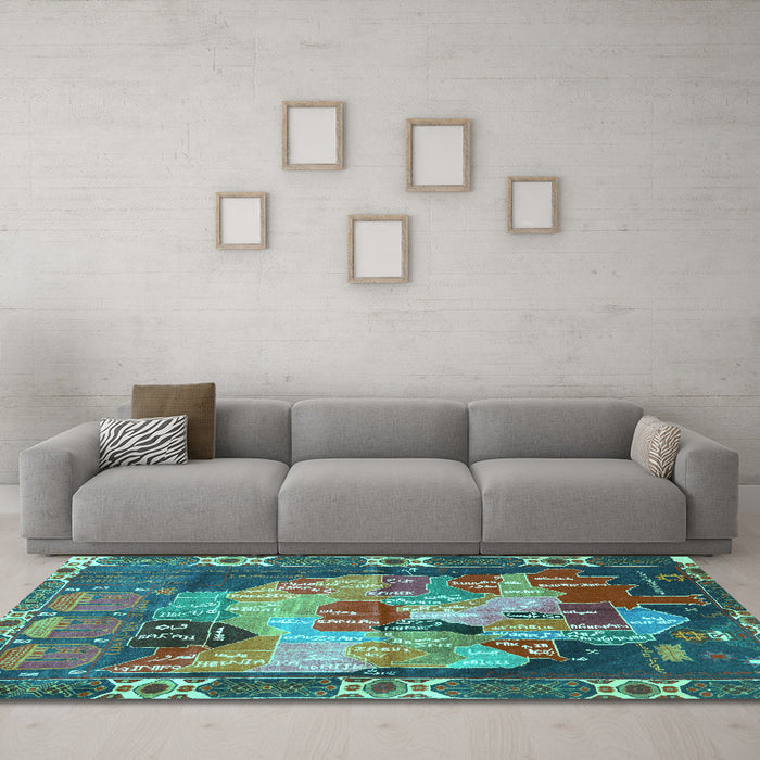 Machine Washable Persian Turquoise Traditional Area Rugs in a Living Room,, wshtr2390turq