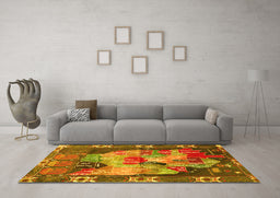 Machine Washable Persian Yellow Traditional Rug in a Living Room, wshtr2390yw