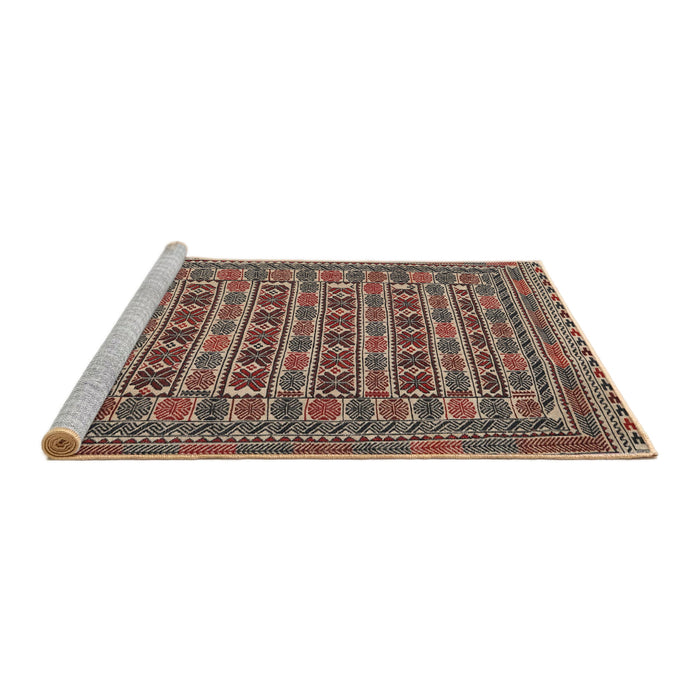 Sideview of Machine Washable Traditional Vermilion Red Rug, wshtr2391