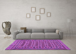 Machine Washable Persian Purple Traditional Area Rugs in a Living Room, wshtr2391pur
