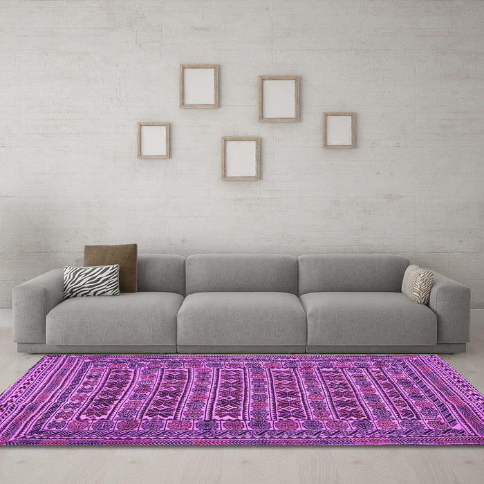 Machine Washable Persian Purple Traditional Area Rugs in a Living Room, wshtr2391pur