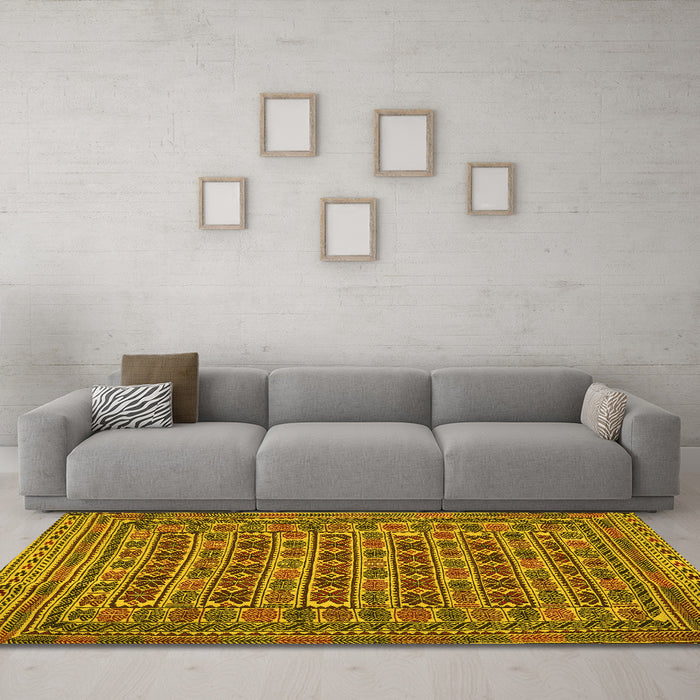 Machine Washable Persian Yellow Traditional Rug in a Living Room, wshtr2391yw