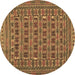 Round Machine Washable Persian Brown Traditional Rug, wshtr2391brn