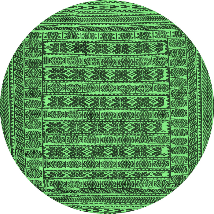 Round Machine Washable Persian Emerald Green Traditional Area Rugs, wshtr2391emgrn