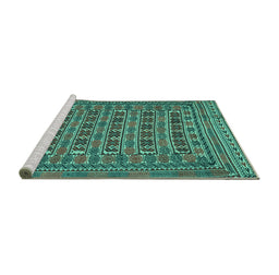 Sideview of Machine Washable Persian Turquoise Traditional Area Rugs, wshtr2391turq