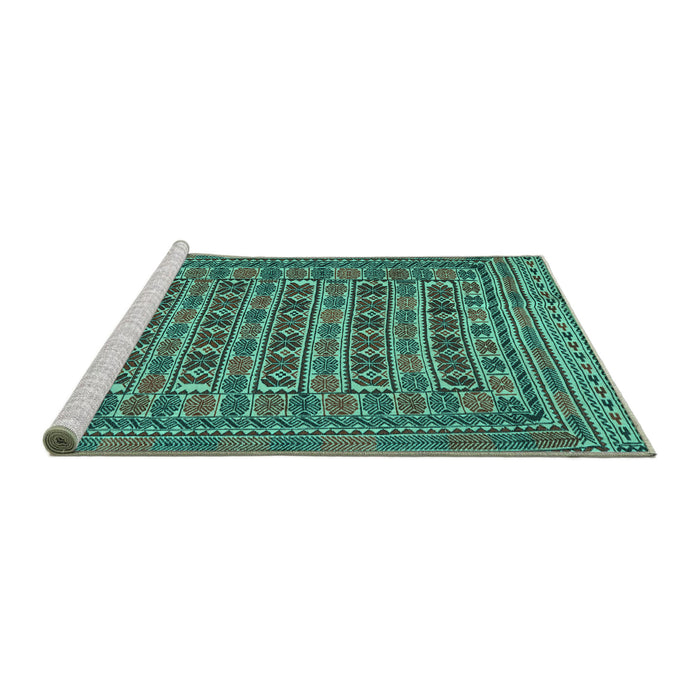Sideview of Machine Washable Persian Turquoise Traditional Area Rugs, wshtr2391turq