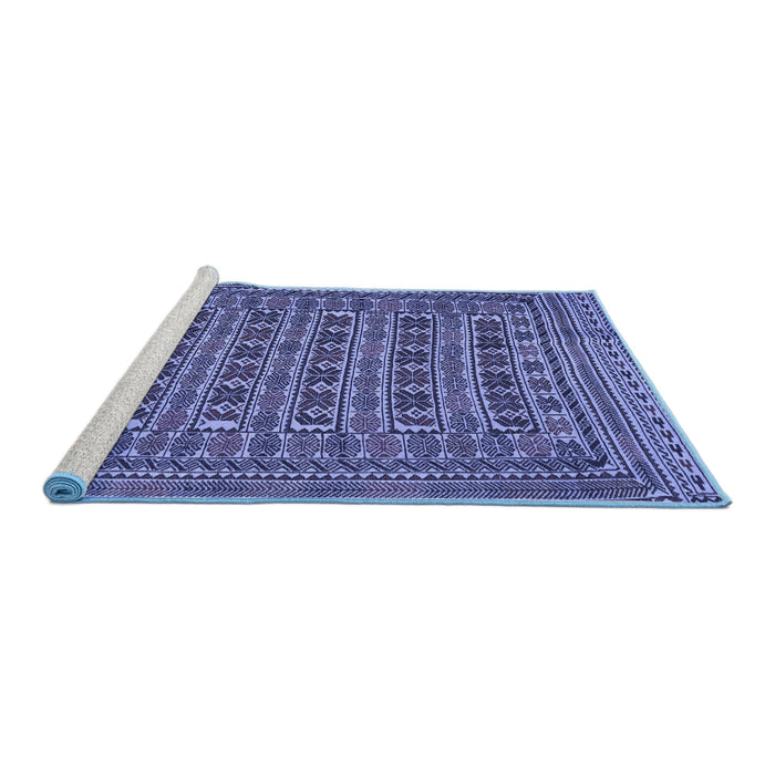 Sideview of Machine Washable Persian Blue Traditional Rug, wshtr2391blu