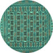 Round Machine Washable Persian Turquoise Traditional Area Rugs, wshtr2391turq