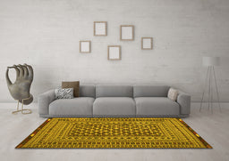 Machine Washable Persian Yellow Traditional Rug in a Living Room, wshtr2392yw