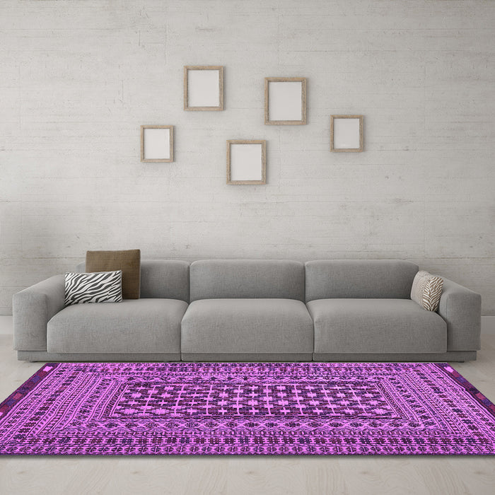 Machine Washable Persian Purple Traditional Area Rugs in a Living Room, wshtr2392pur