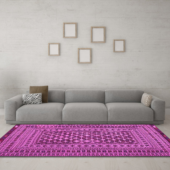 Machine Washable Persian Pink Traditional Rug in a Living Room, wshtr2392pnk