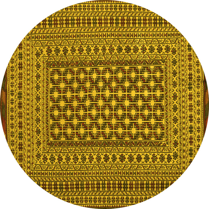 Round Machine Washable Persian Yellow Traditional Rug, wshtr2392yw