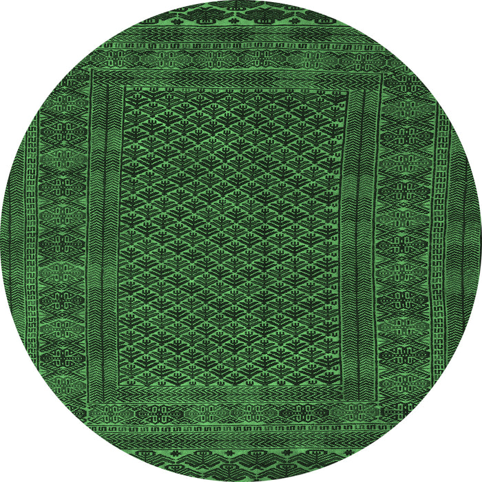 Round Machine Washable Persian Emerald Green Traditional Area Rugs, wshtr2393emgrn