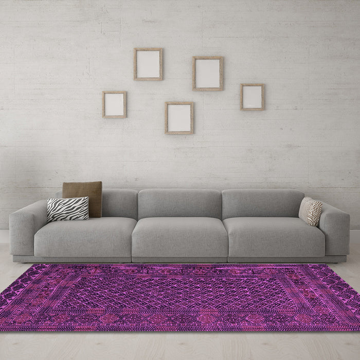 Machine Washable Persian Purple Traditional Area Rugs in a Living Room, wshtr2393pur