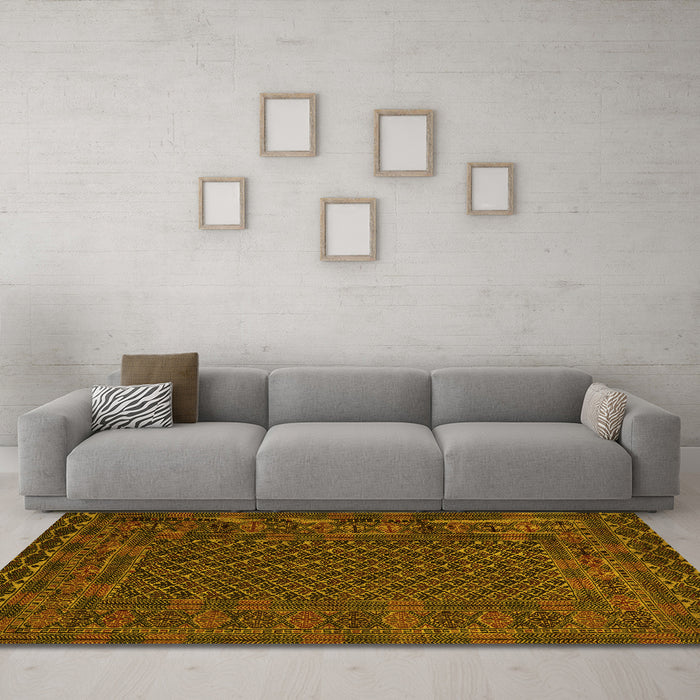 Machine Washable Persian Yellow Traditional Rug in a Living Room, wshtr2393yw