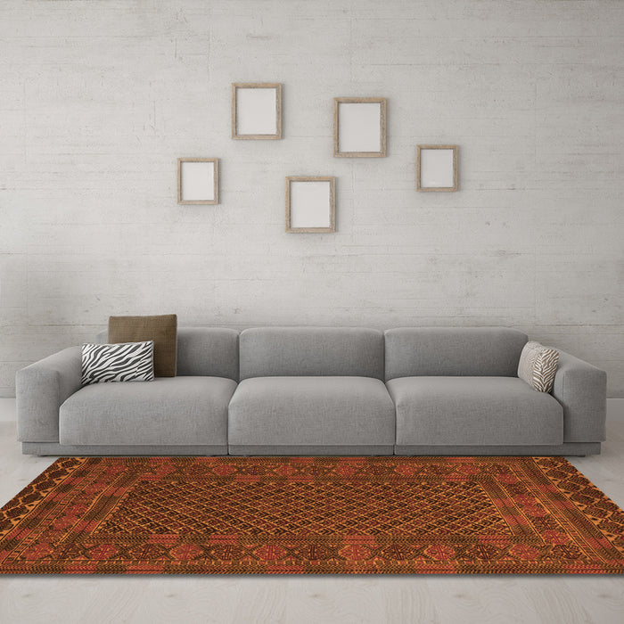 Machine Washable Persian Orange Traditional Area Rugs in a Living Room, wshtr2393org