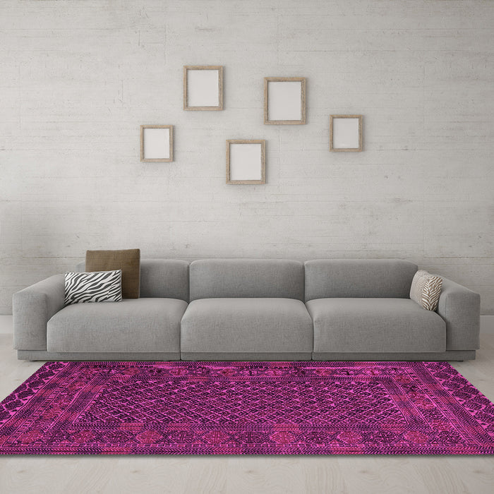 Machine Washable Persian Pink Traditional Rug in a Living Room, wshtr2393pnk