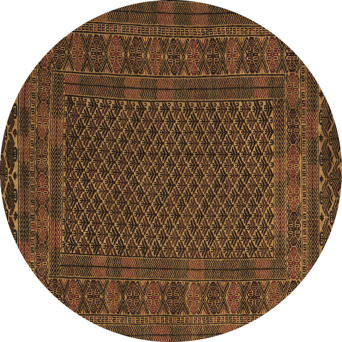 Round Persian Brown Traditional Rug, tr2393brn