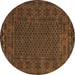 Round Machine Washable Persian Brown Traditional Rug, wshtr2393brn