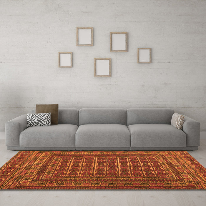 Machine Washable Southwestern Orange Country Area Rugs in a Living Room, wshtr2394org