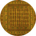 Round Machine Washable Southwestern Yellow Country Rug, wshtr2394yw