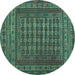 Round Southwestern Turquoise Country Rug, tr2394turq