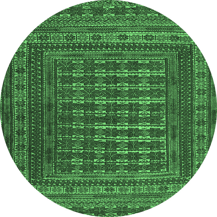 Round Southwestern Emerald Green Country Rug, tr2394emgrn