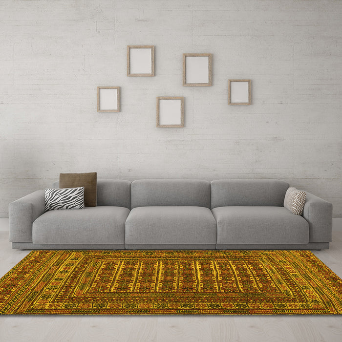 Machine Washable Southwestern Yellow Country Rug in a Living Room, wshtr2394yw
