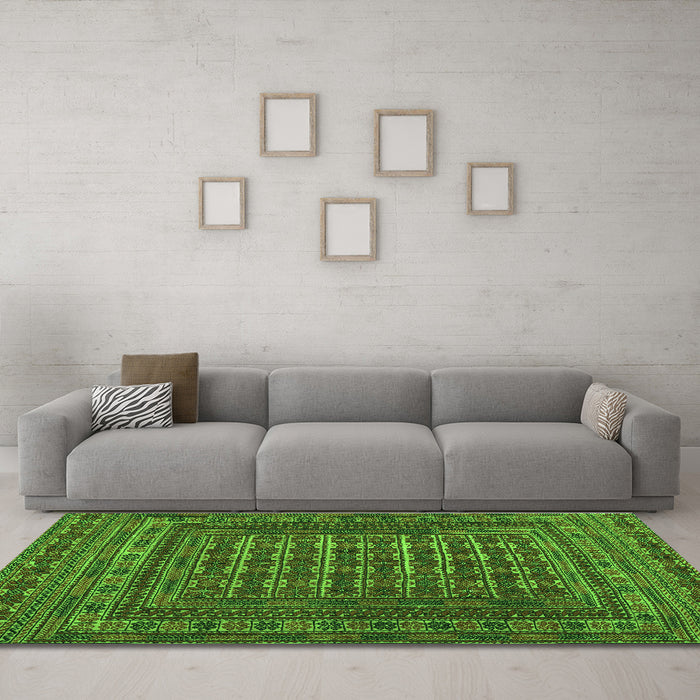 Machine Washable Southwestern Green Country Area Rugs in a Living Room,, wshtr2394grn