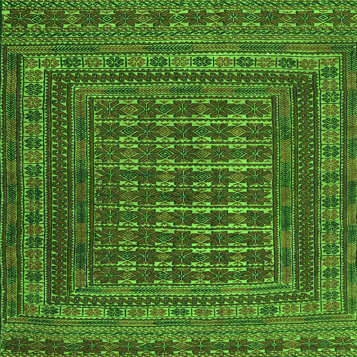 Round Machine Washable Southwestern Green Country Area Rugs, wshtr2394grn