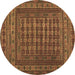 Round Machine Washable Southwestern Brown Country Rug, wshtr2394brn