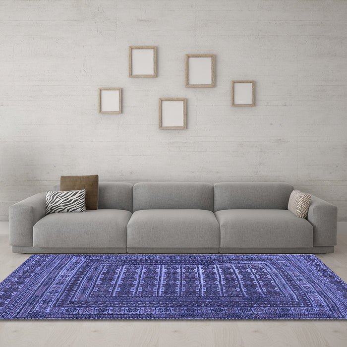 Machine Washable Southwestern Blue Country Rug in a Living Room, wshtr2394blu