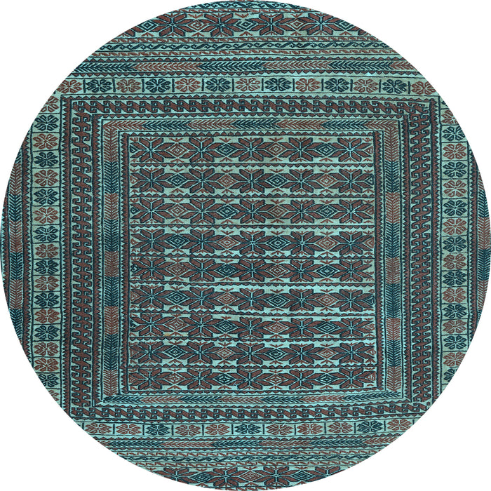 Round Machine Washable Southwestern Light Blue Country Rug, wshtr2394lblu