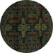Round Persian Turquoise Traditional Rug, tr2395turq